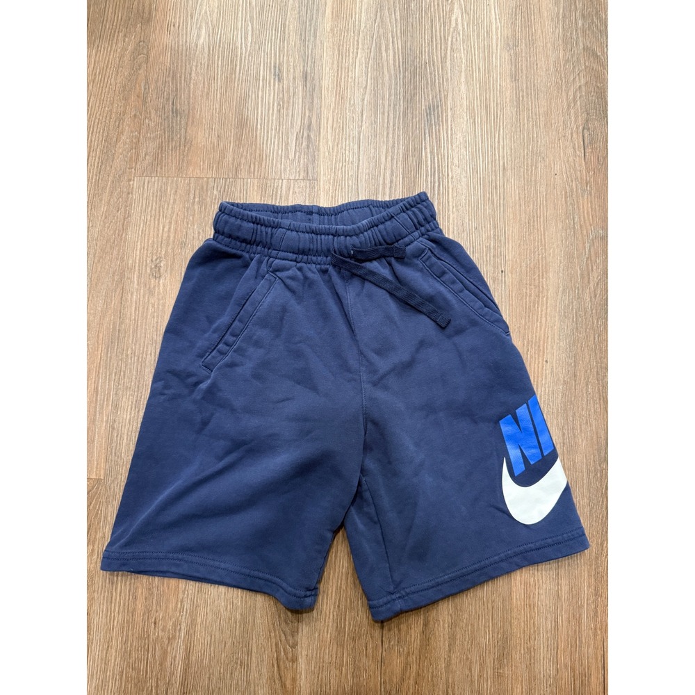 Nike Boys Fleece Athletic Shorts Navy Blue Logo Graphic Size Large L 1029 - Picture 2 of 7